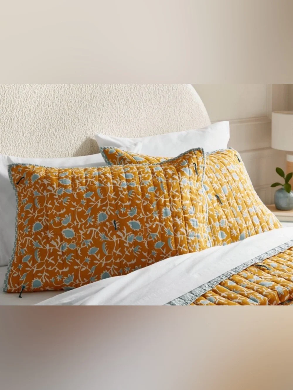 Target Yellow Floral Quilted Pillow Sham‎ with Light Blue Accents (1 Sham)